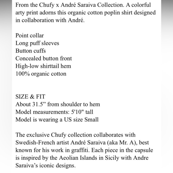 New! Chufy x Andre Saraiva medium vibrant printed front button shirt. - Picture 10 of 16
